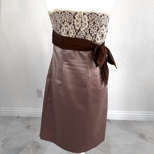 Laundry By Shelli Segal Strapless Satin Dress in Rich Brown